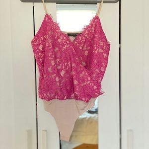 NWOT pink and nude lace thong bodysuit